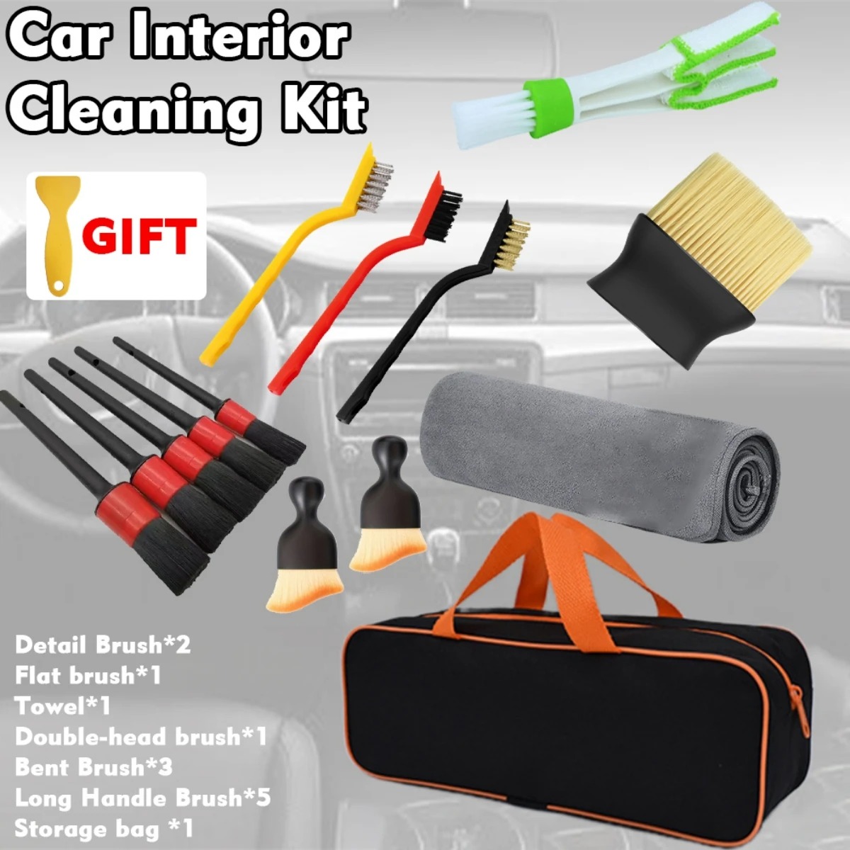 Dirt Brush Interior - مجموعة فرش تنظيف السيارات 1-15 قطعة،